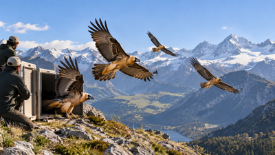 In 1986, scientists released captive-bred bearded vultures into the Alps; 35 years later, 344 birds lived there, most wild-born |